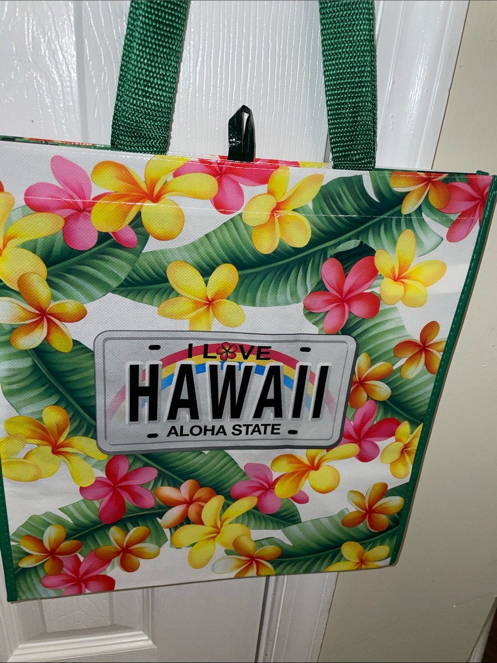 HAWAII LICENSE PLATE Recycled Tote Bag 14”X14”X6” Aloha State w/Bottom insert